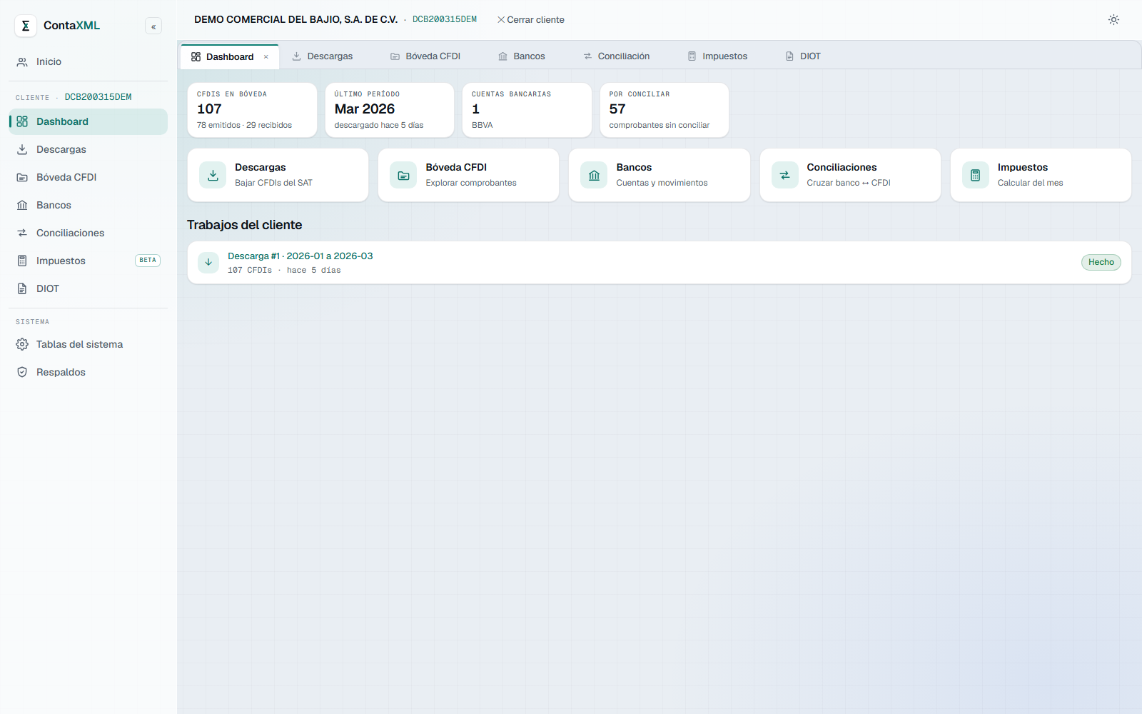 Dashboard del contribuyente